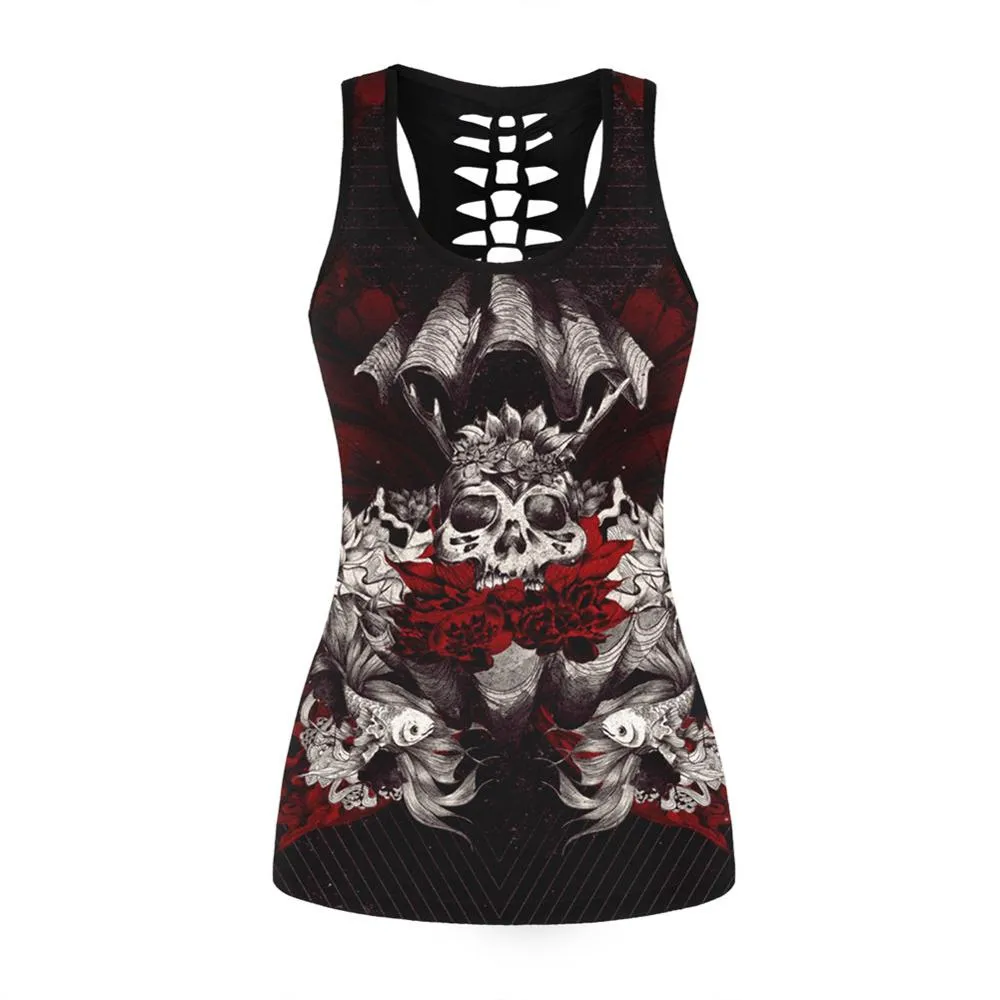 3D Printed Punk Skull Hollow Out Sleeveless Shirt