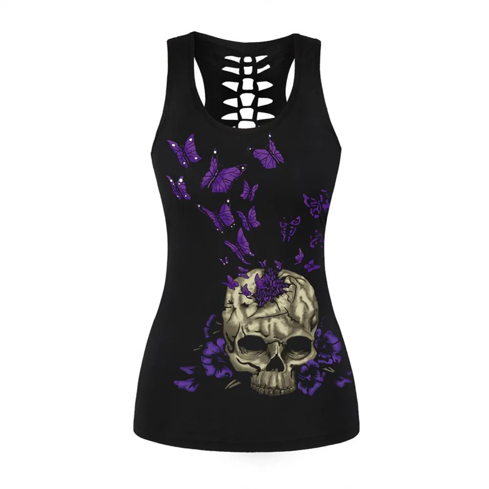 3D Printed Punk Skull Hollow Out Sleeveless Shirt