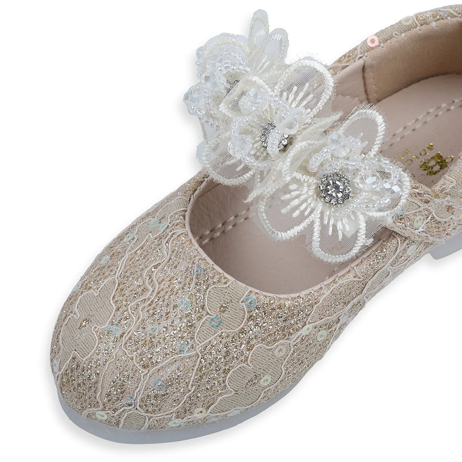 Baby Moo x Bash Kids Sequin And Floral Lace Mary Jane Ballerinas - Gold