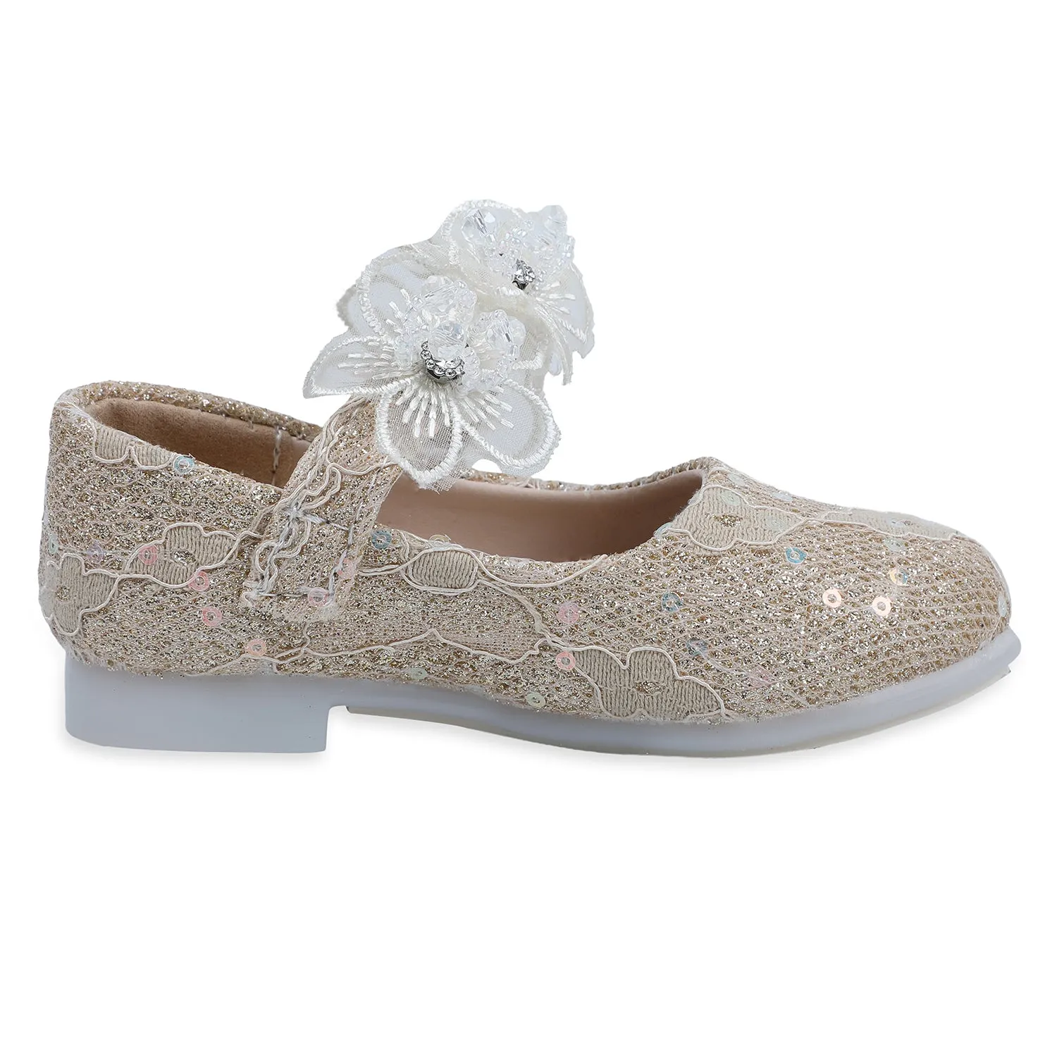 Baby Moo x Bash Kids Sequin And Floral Lace Mary Jane Ballerinas - Gold