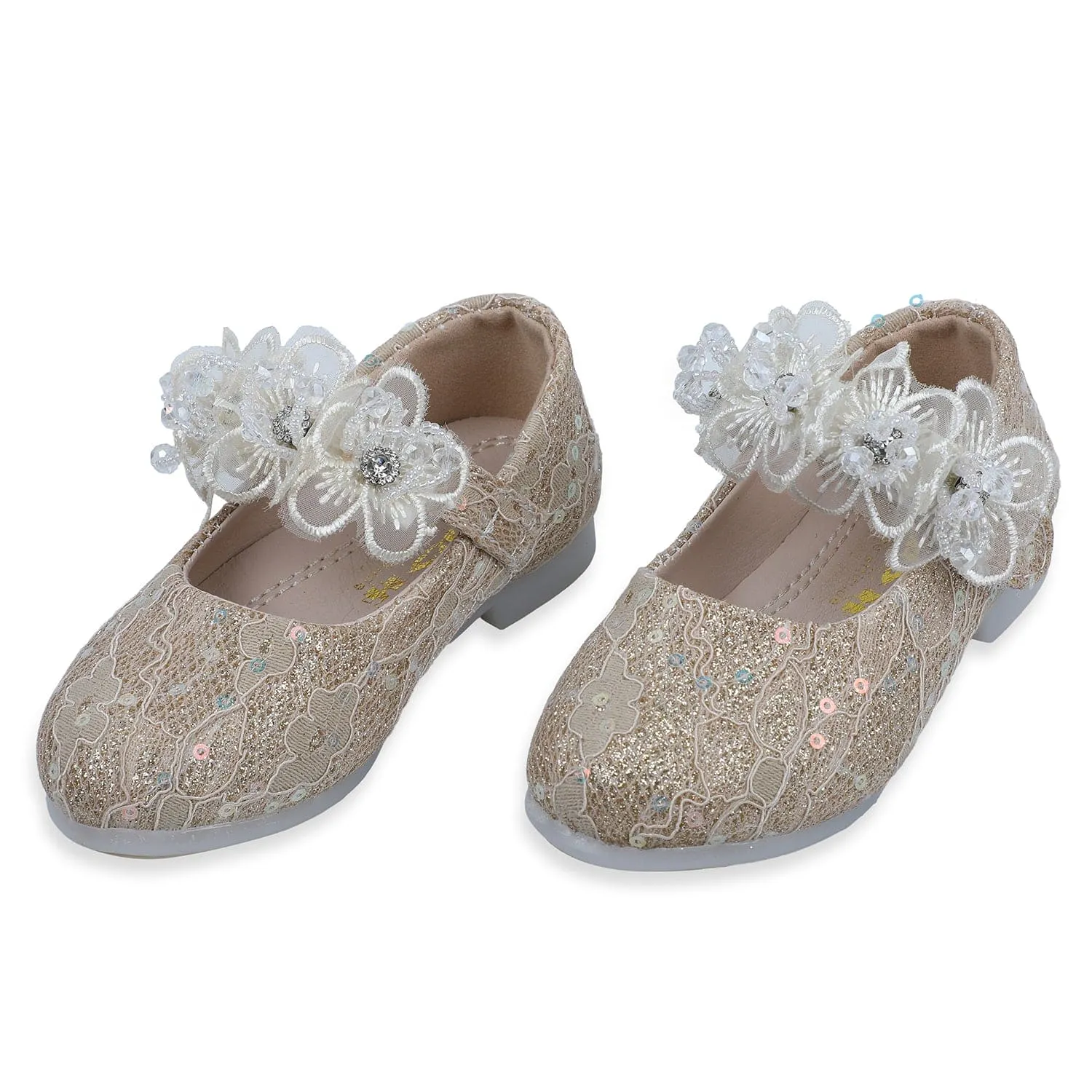 Baby Moo x Bash Kids Sequin And Floral Lace Mary Jane Ballerinas - Gold