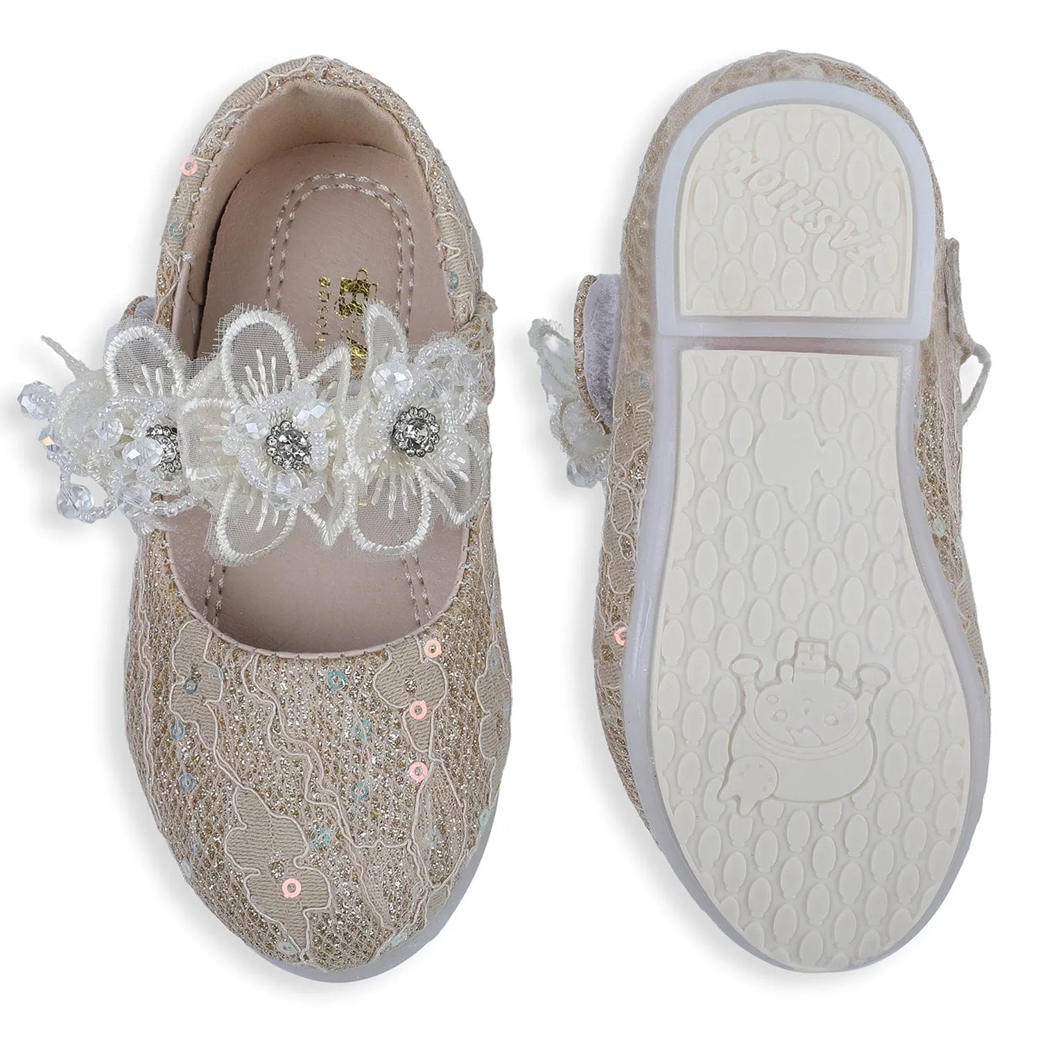 Baby Moo x Bash Kids Sequin And Floral Lace Mary Jane Ballerinas - Gold