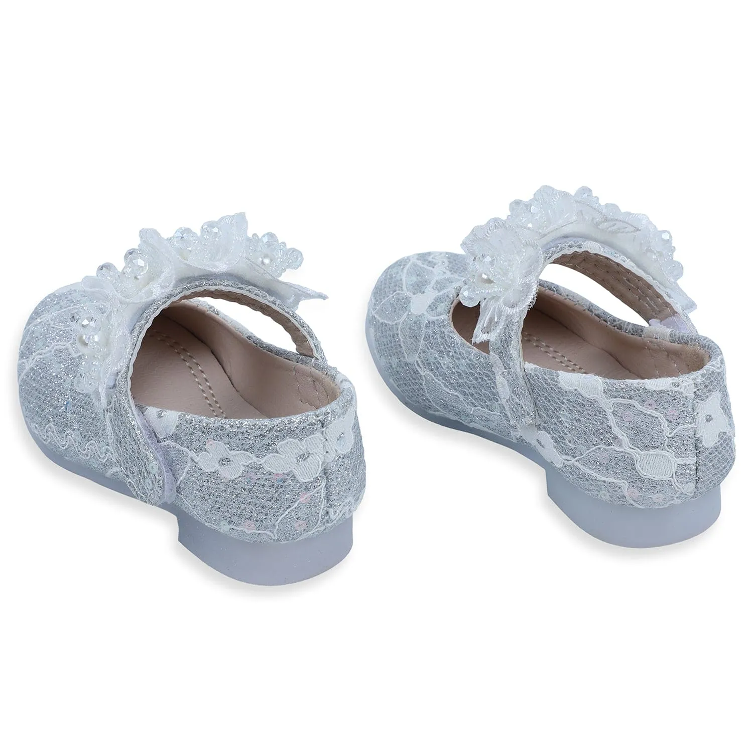 Baby Moo x Bash Kids Sequin And Floral Lace Mary Jane Ballerinas - Silver