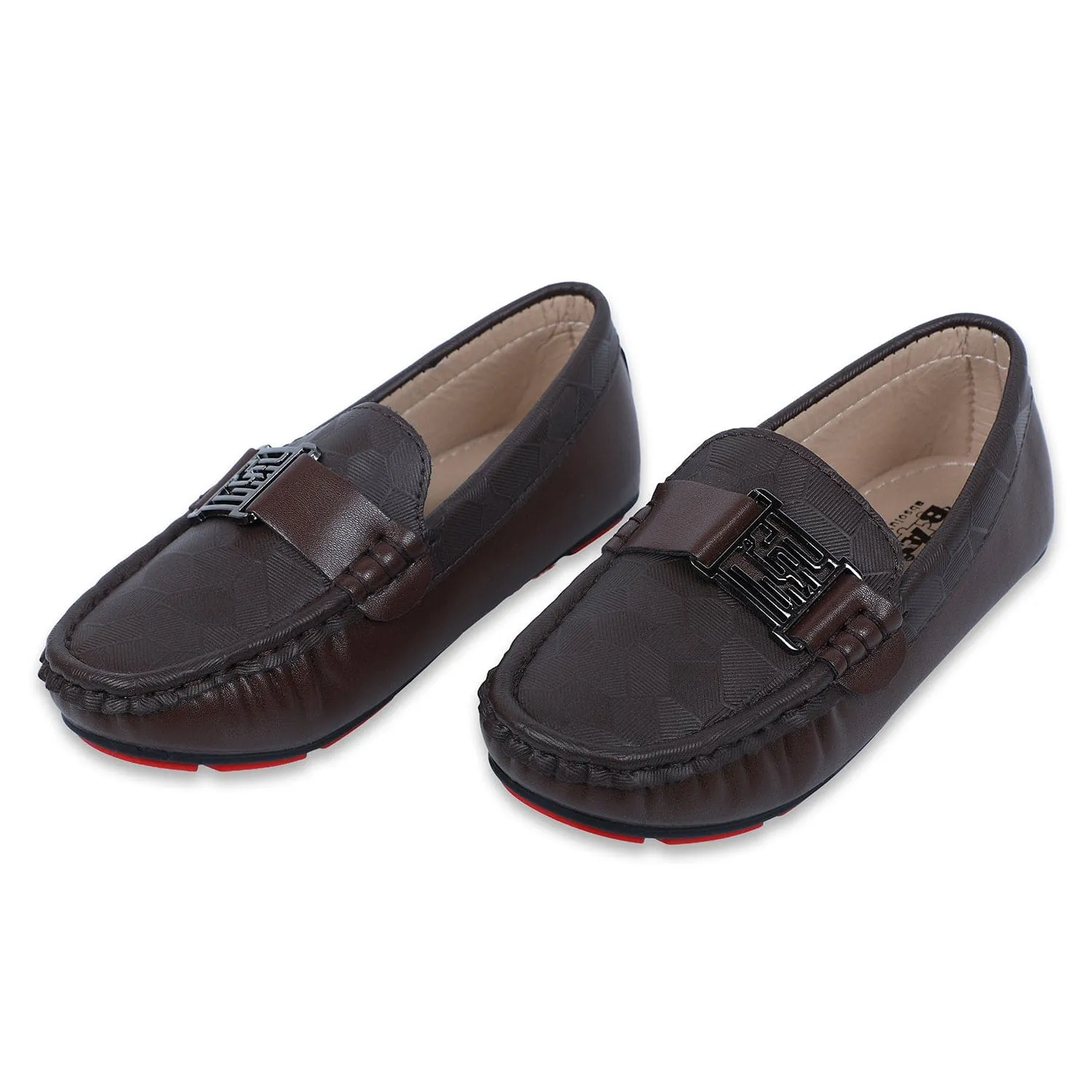 Baby Moo x Bash Kids Textured Leatherite Loafer Shoes - Brown