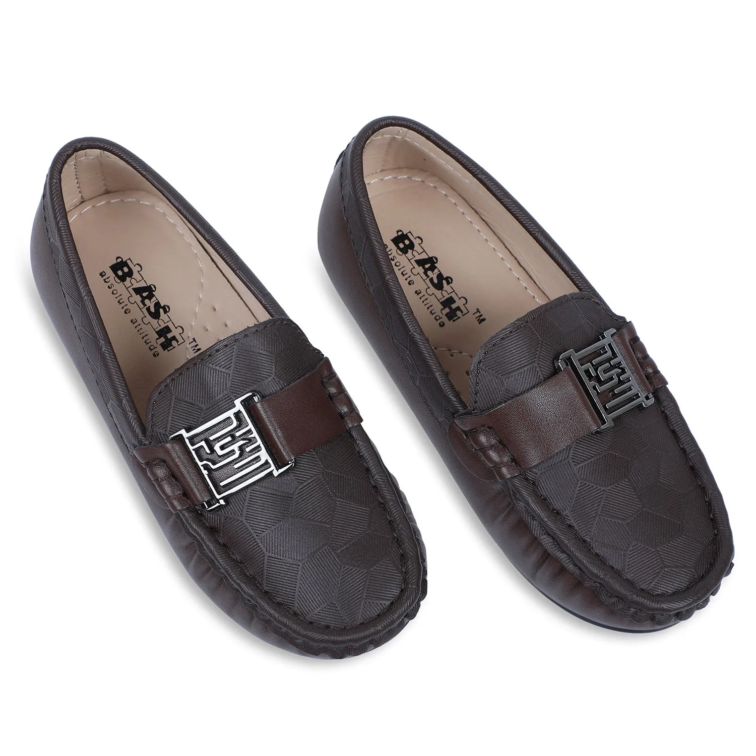 Baby Moo x Bash Kids Textured Leatherite Loafer Shoes - Brown