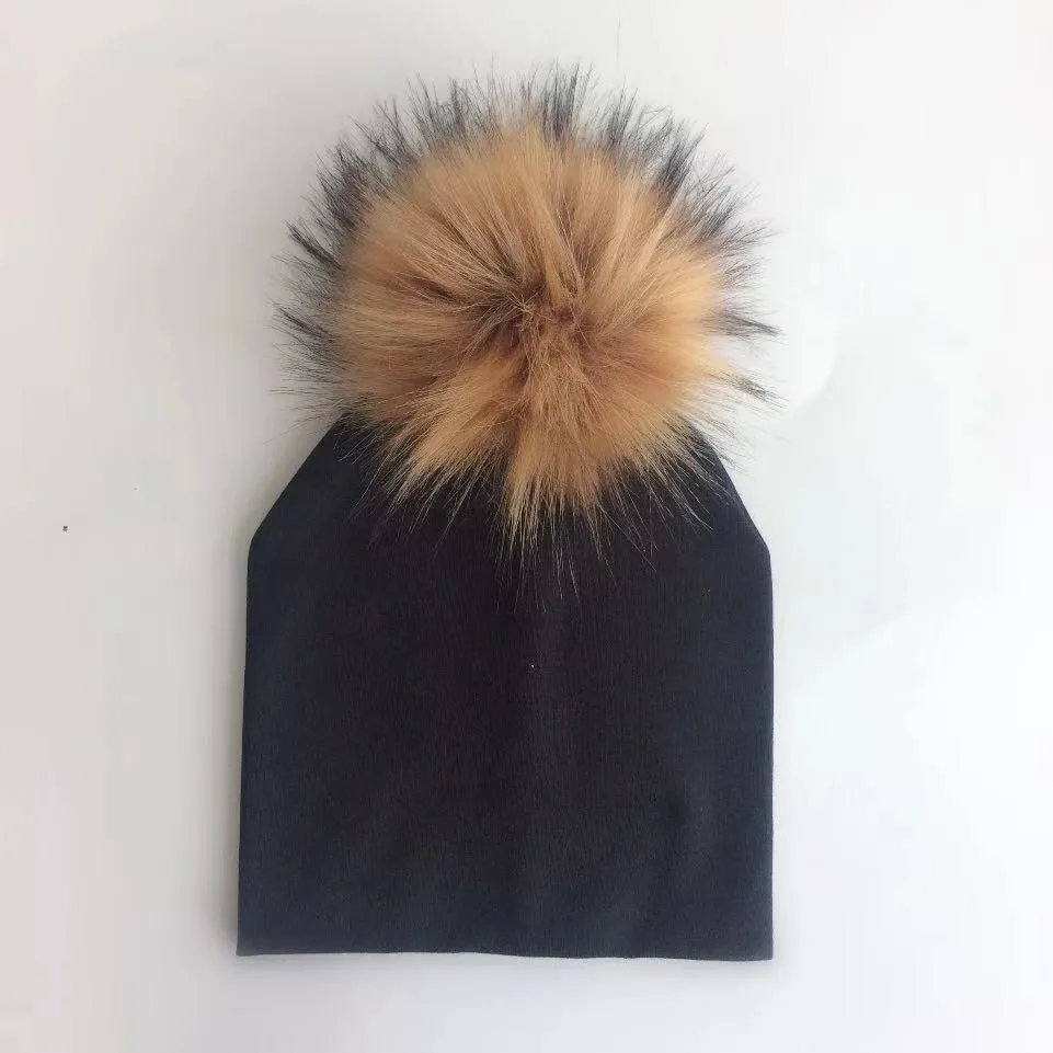 Baby/Kids Adjustable Cotton  Faux Fur Pompom Hats