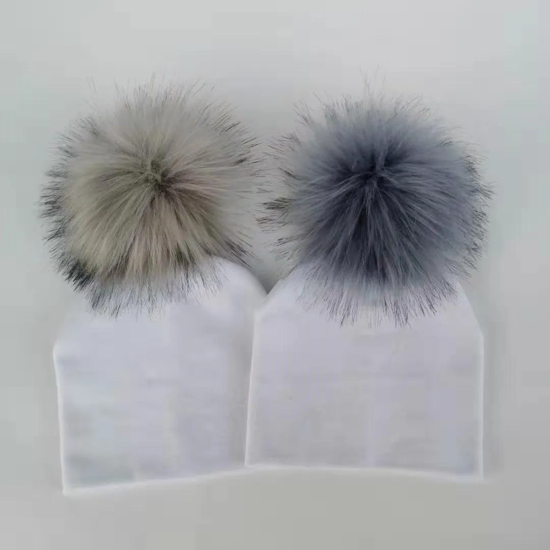 Baby/Kids Adjustable Cotton  Faux Fur Pompom Hats