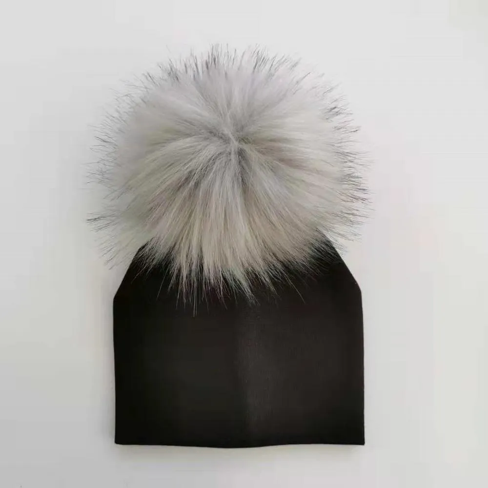 Baby/Kids Adjustable Cotton  Faux Fur Pompom Hats