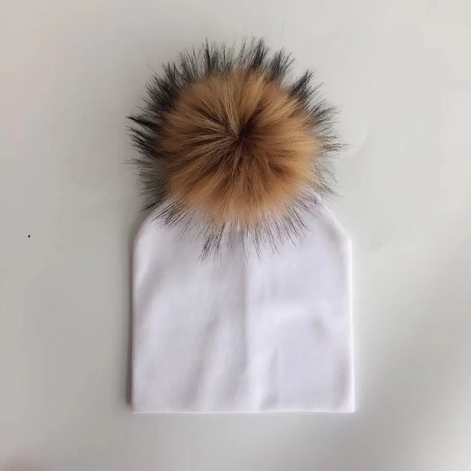 Baby/Kids Adjustable Cotton  Faux Fur Pompom Hats