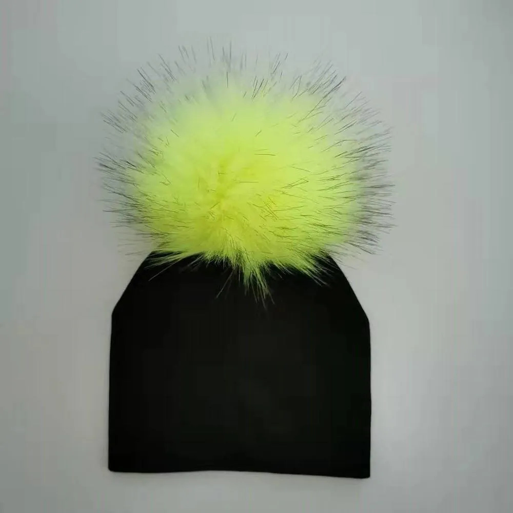 Baby/Kids Adjustable Cotton  Faux Fur Pompom Hats