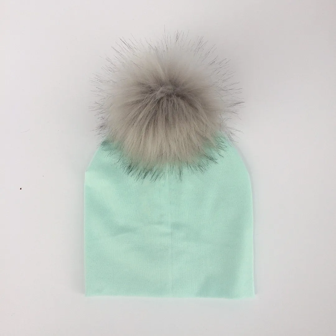 Baby/Kids Adjustable Cotton  Faux Fur Pompom Hats