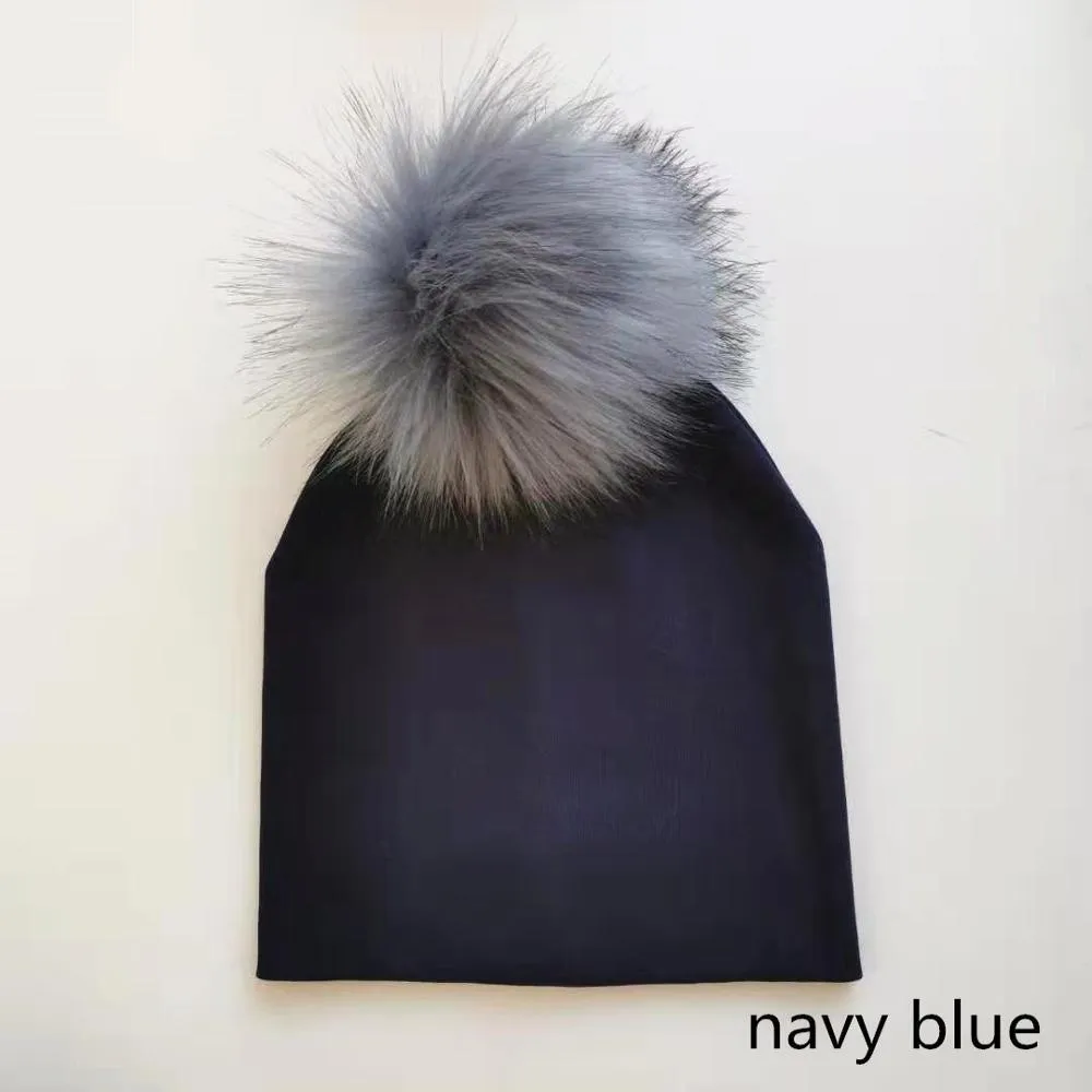 Baby/Kids Adjustable Cotton  Faux Fur Pompom Hats