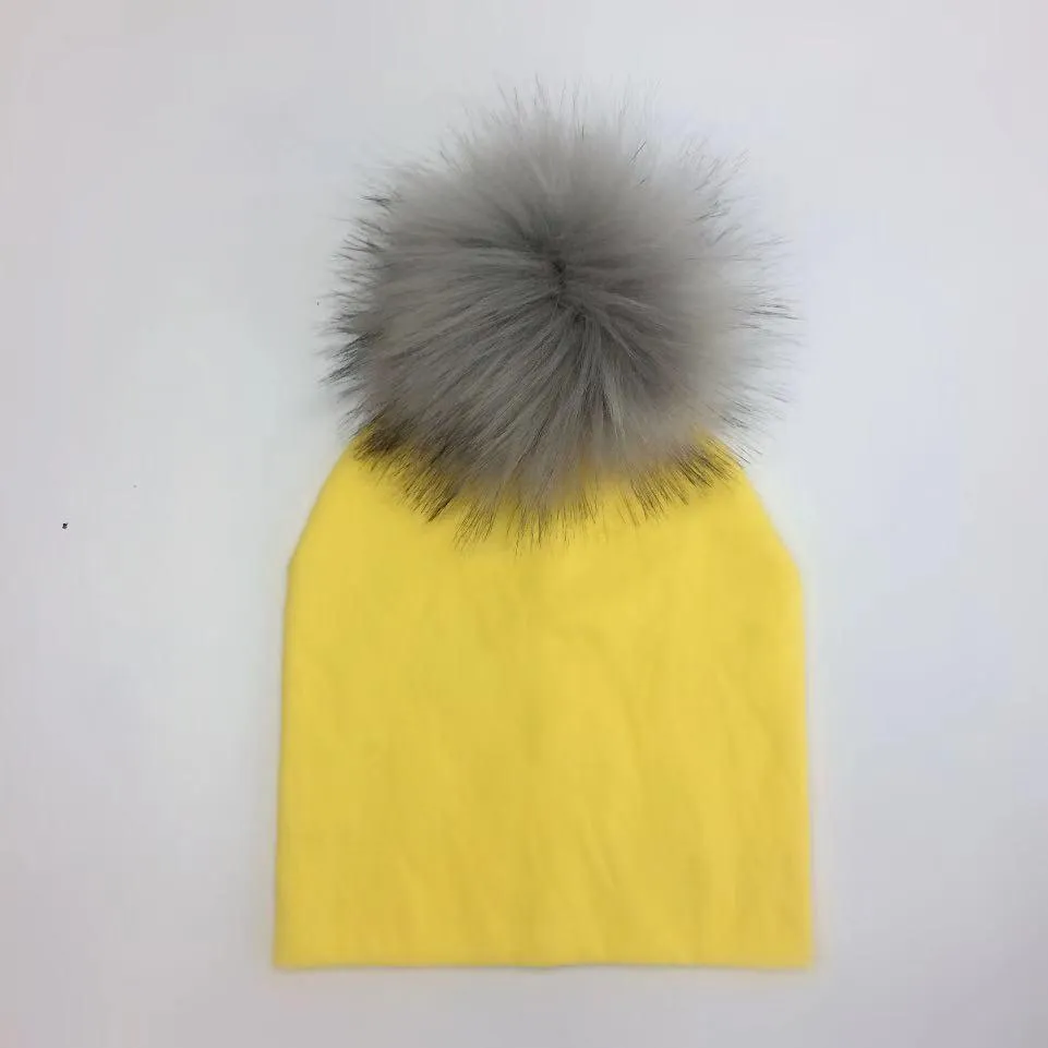 Baby/Kids Adjustable Cotton  Faux Fur Pompom Hats