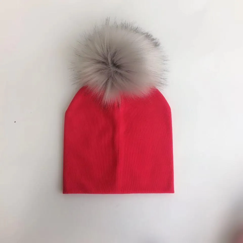 Baby/Kids Adjustable Cotton  Faux Fur Pompom Hats