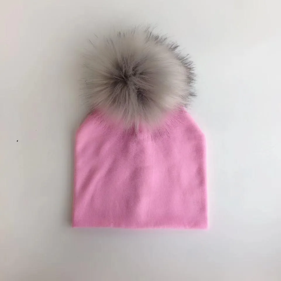 Baby/Kids Adjustable Cotton  Faux Fur Pompom Hats