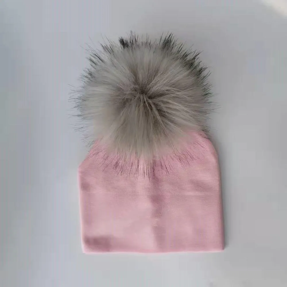 Baby/Kids Adjustable Cotton  Faux Fur Pompom Hats