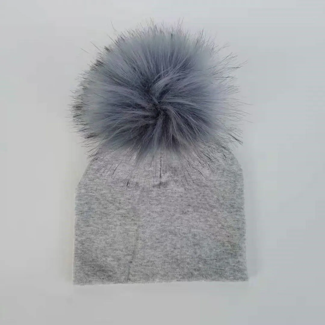 Baby/Kids Adjustable Cotton  Faux Fur Pompom Hats