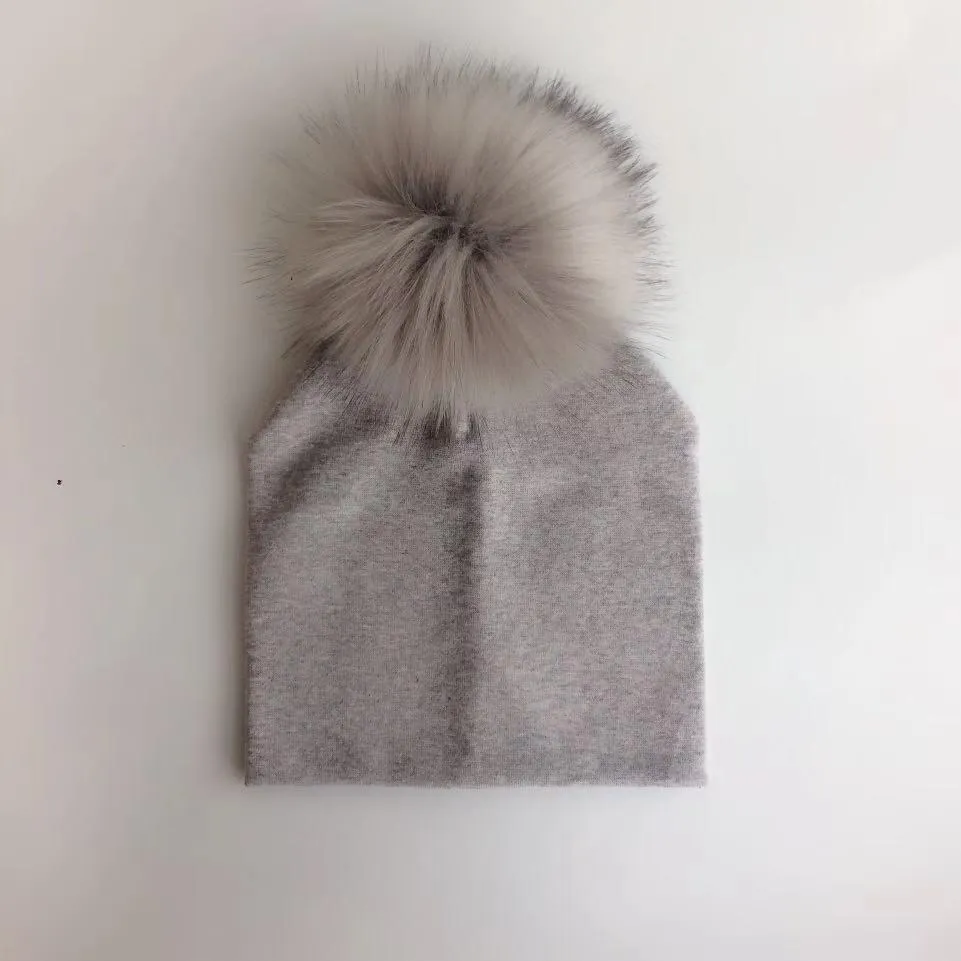 Baby/Kids Adjustable Cotton  Faux Fur Pompom Hats