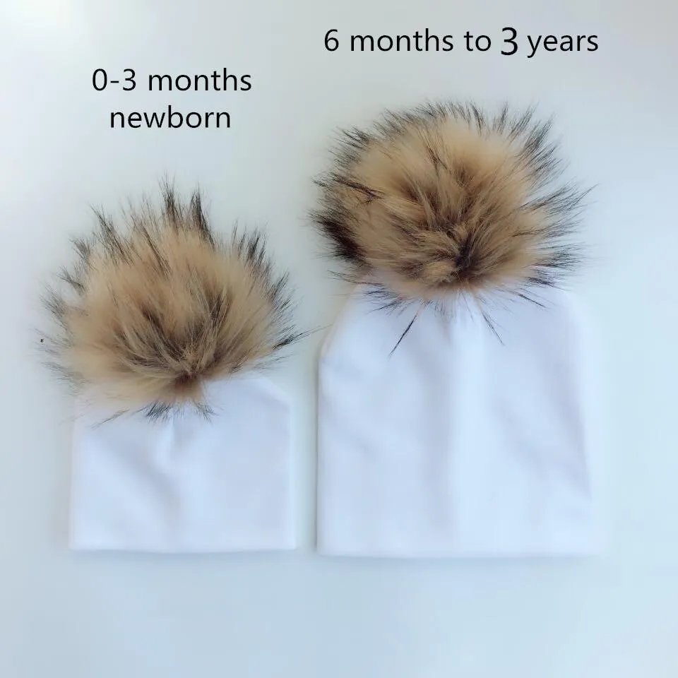 Baby/Kids Adjustable Cotton  Faux Fur Pompom Hats