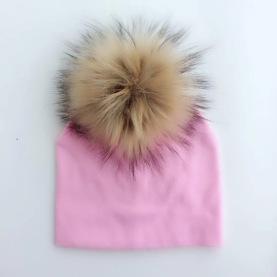 Baby/Kids Adjustable Cotton  Faux Fur Pompom Hats