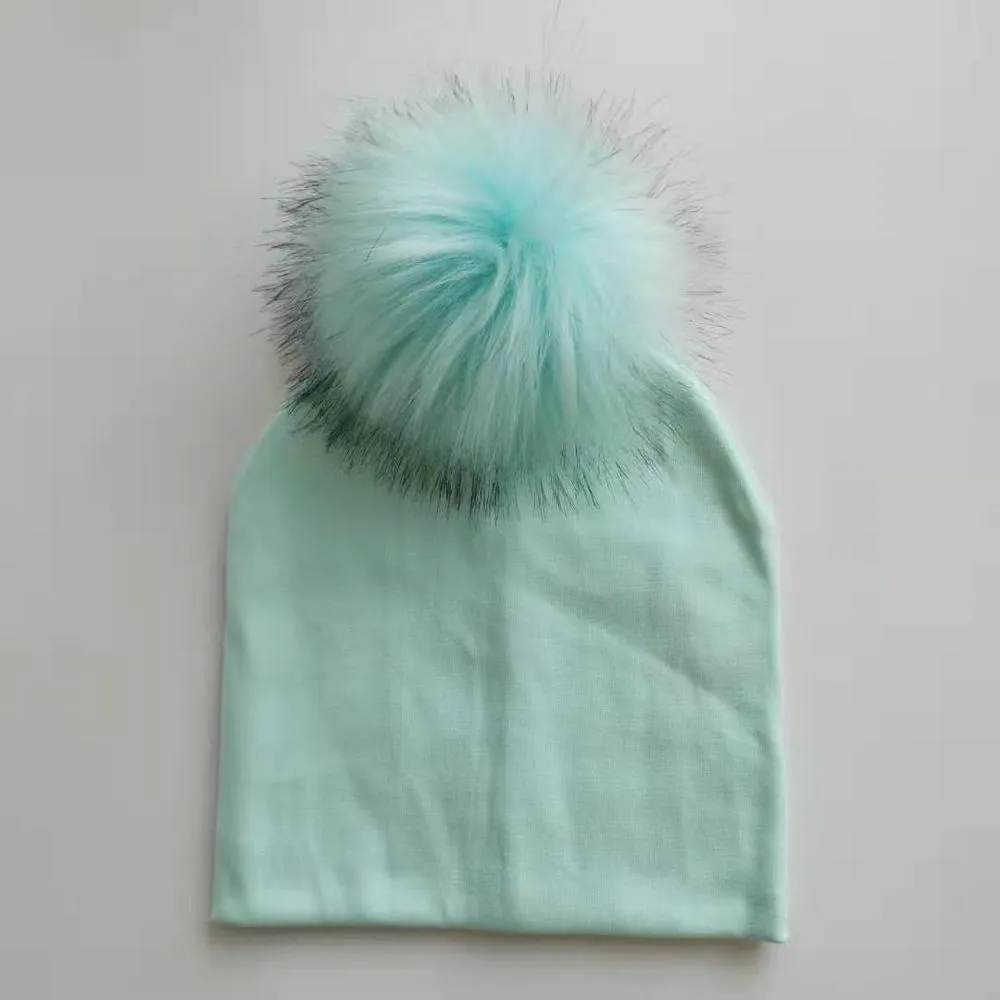 Baby/Kids Adjustable Cotton  Faux Fur Pompom Hats