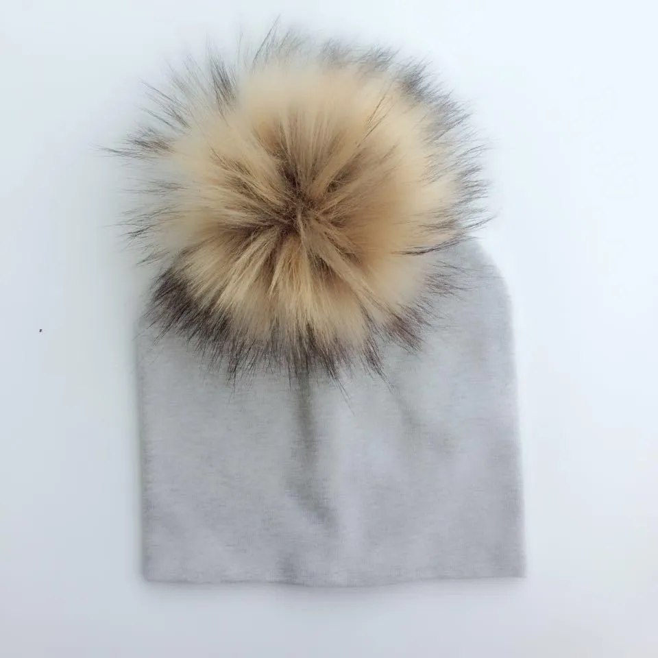 Baby/Kids Adjustable Cotton  Faux Fur Pompom Hats