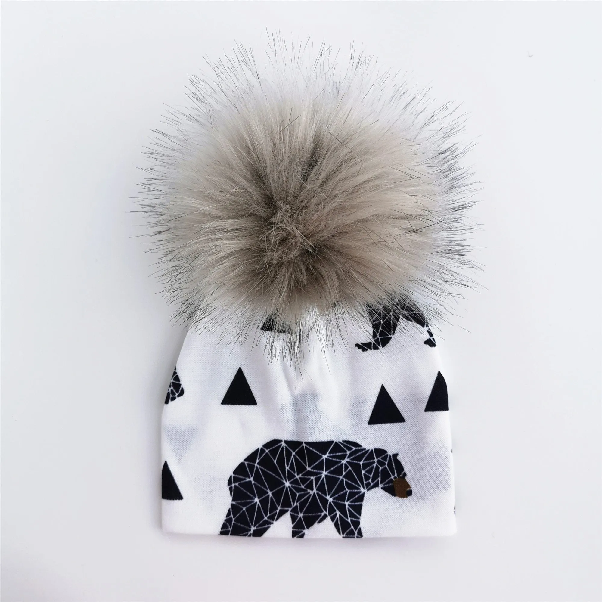 Baby/Kids Adjustable Cotton  Faux Fur Pompom Hats