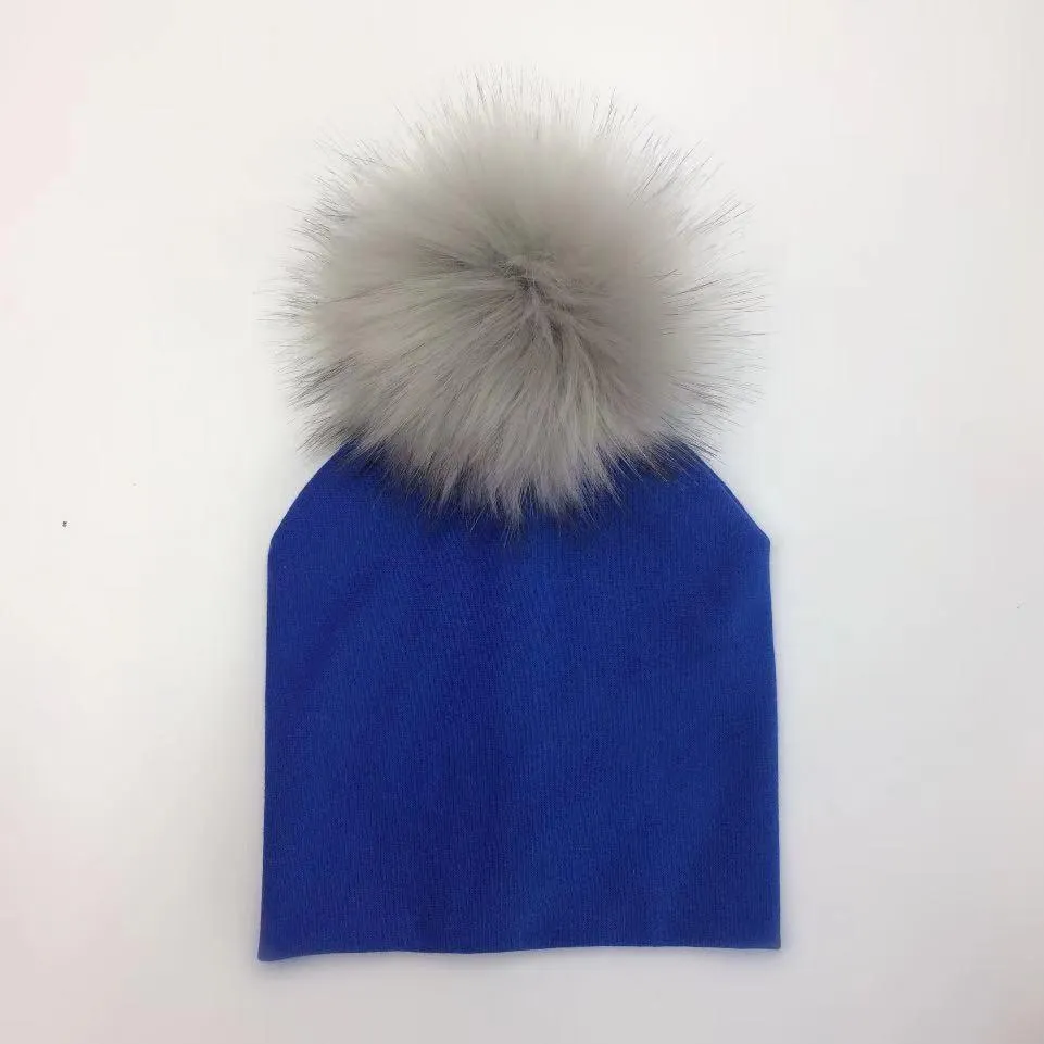 Baby/Kids Adjustable Cotton  Faux Fur Pompom Hats