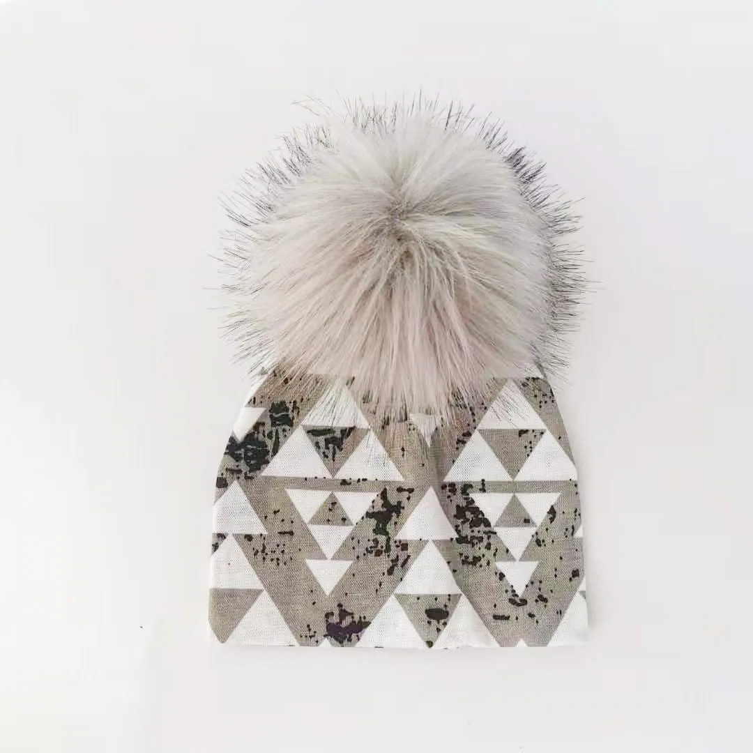 Baby/Kids Adjustable Cotton  Faux Fur Pompom Hats