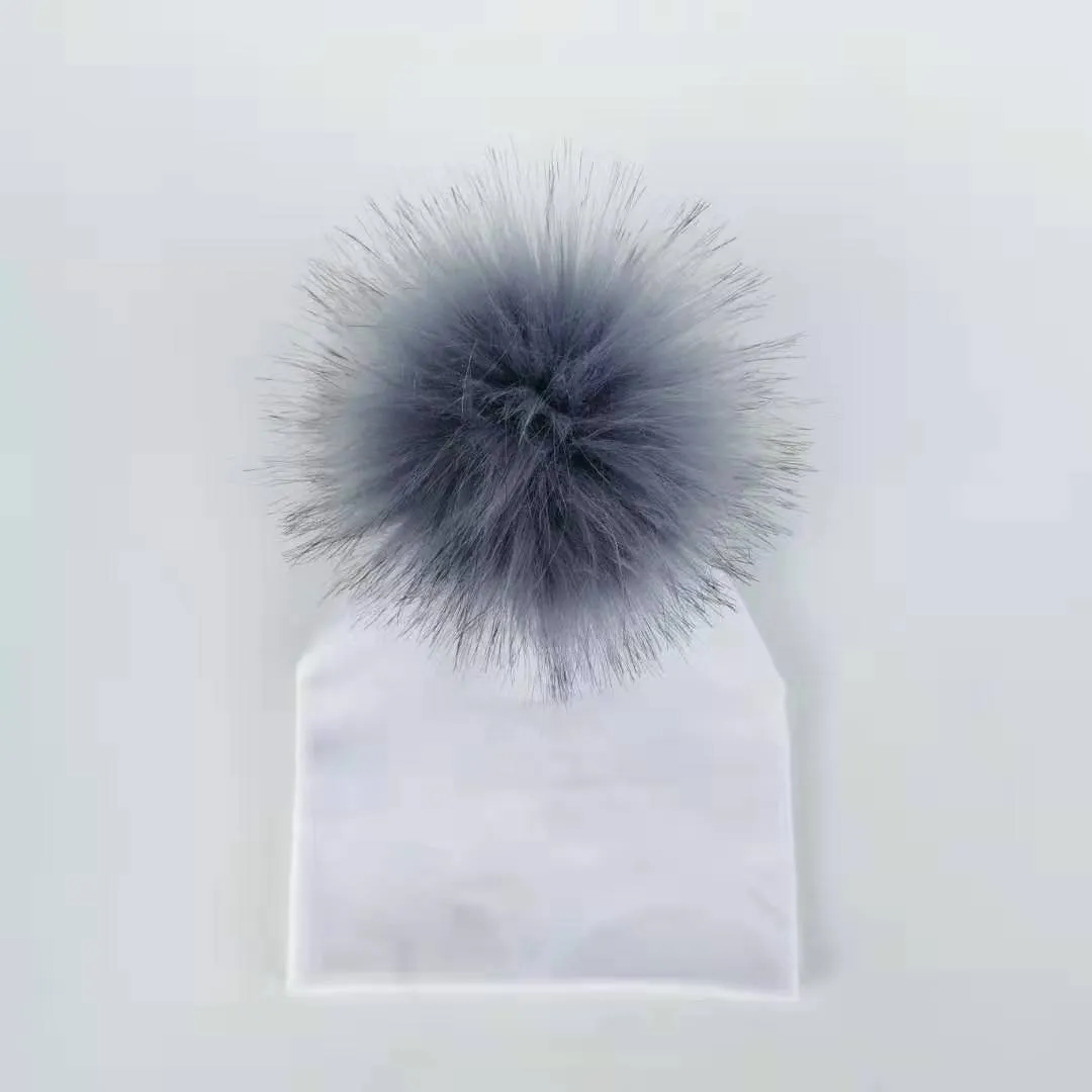 Baby/Kids Adjustable Cotton  Faux Fur Pompom Hats