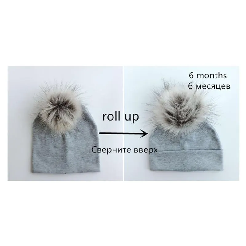 Baby/Kids Adjustable Cotton  Faux Fur Pompom Hats