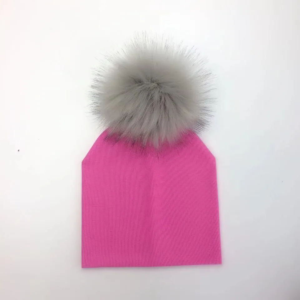 Baby/Kids Adjustable Cotton  Faux Fur Pompom Hats