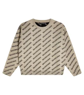 Balenciaga Kids Knitted Logo Sweater, Beige