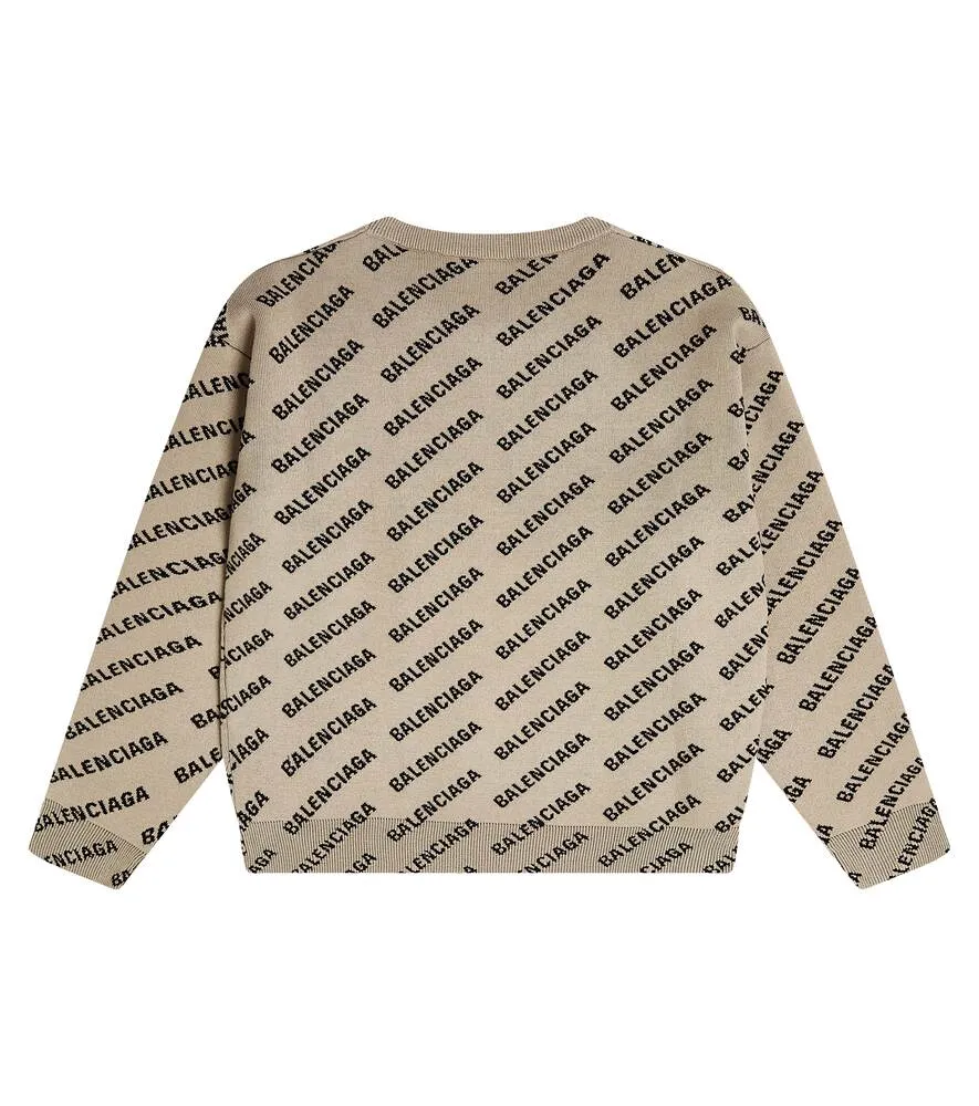 Balenciaga Kids Knitted Logo Sweater, Beige