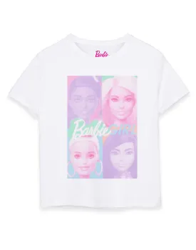 Barbie Colour Block Portrait Little Girls White Short Sleeved T-Shirt