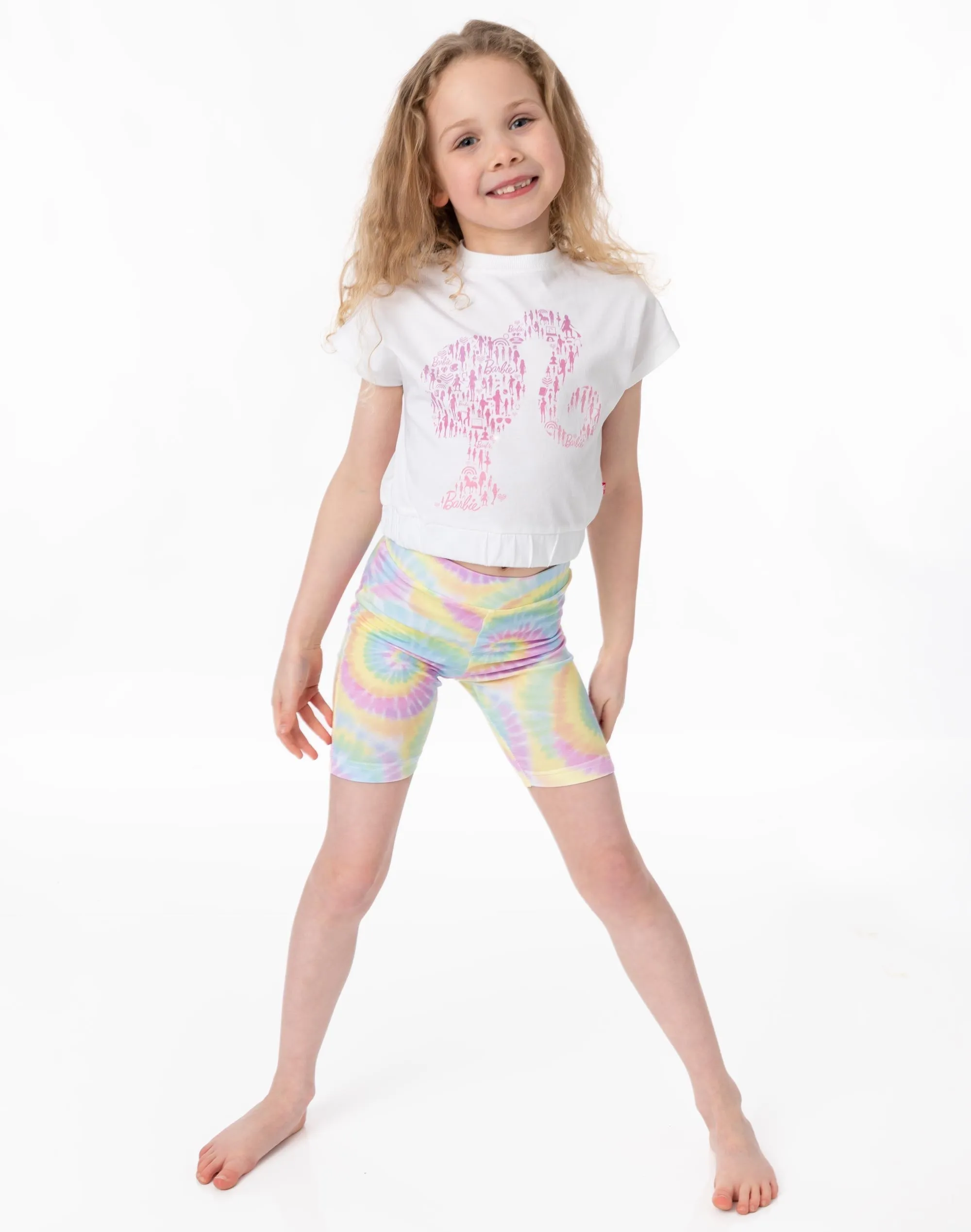 Barbie Doll Silhouette Tie Dye Logo Girls Multicoloured T-Shirt and Shorts Set