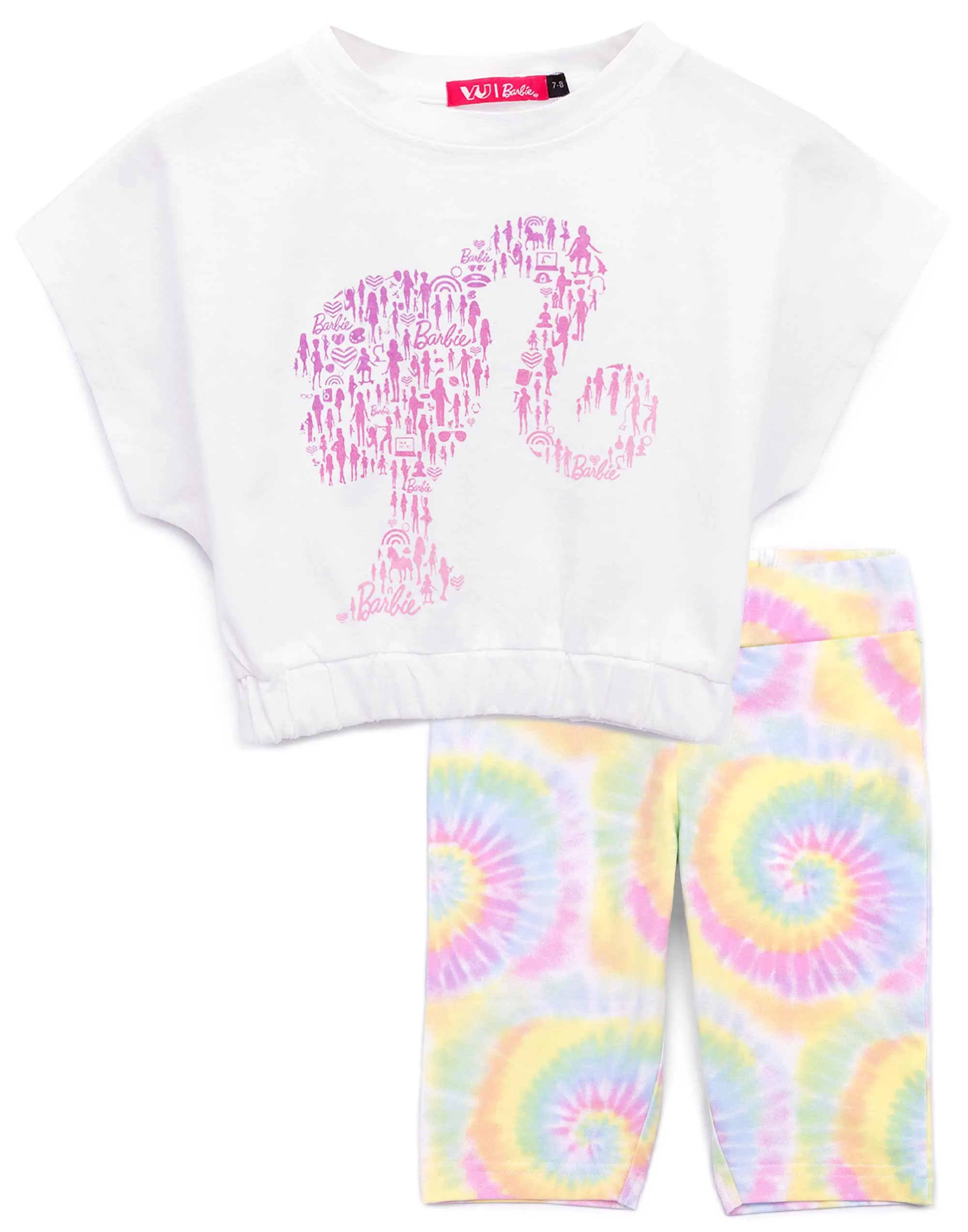 Barbie Doll Silhouette Tie Dye Logo Girls Multicoloured T-Shirt and Shorts Set