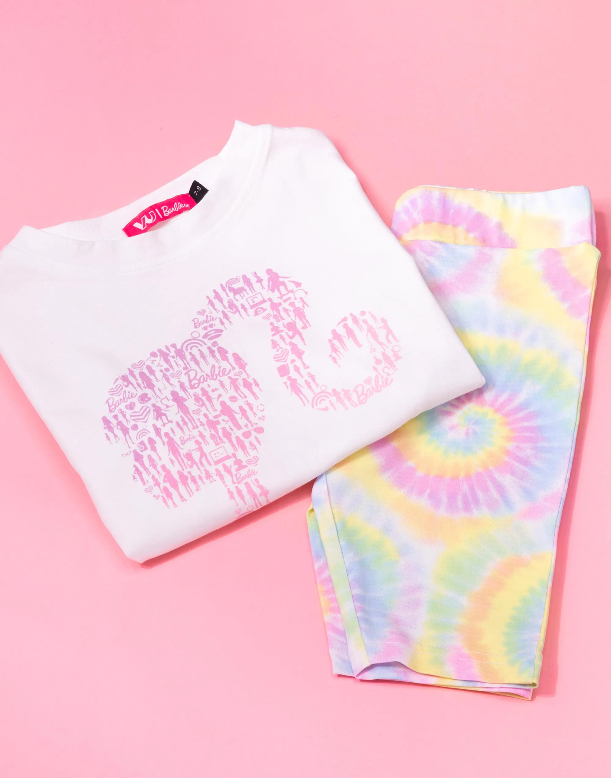 Barbie Doll Silhouette Tie Dye Logo Girls Multicoloured T-Shirt and Shorts Set