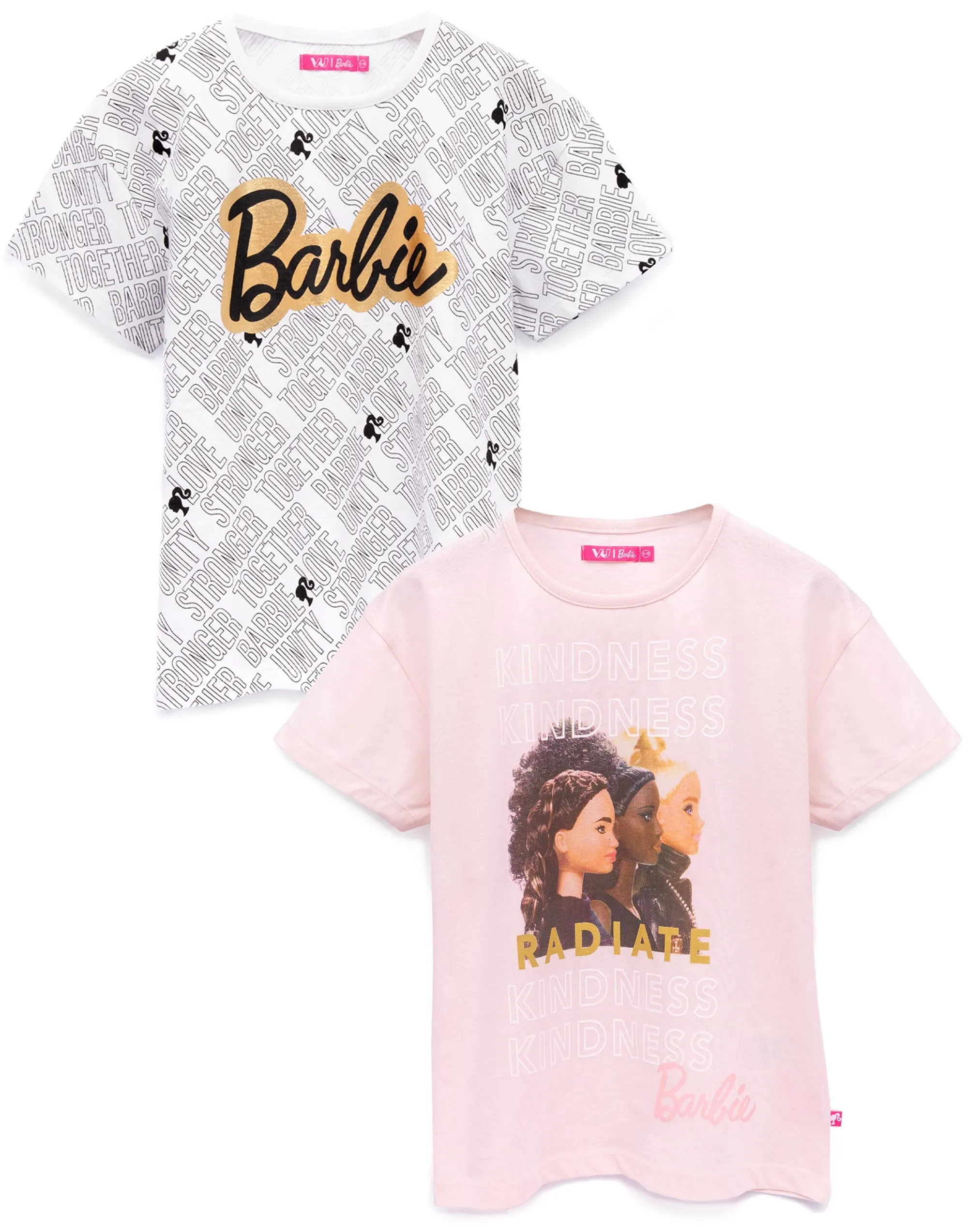 Barbie Logo Girls Multicoloured Multi-Pack of 2 Short-Sleeved T-Shirts