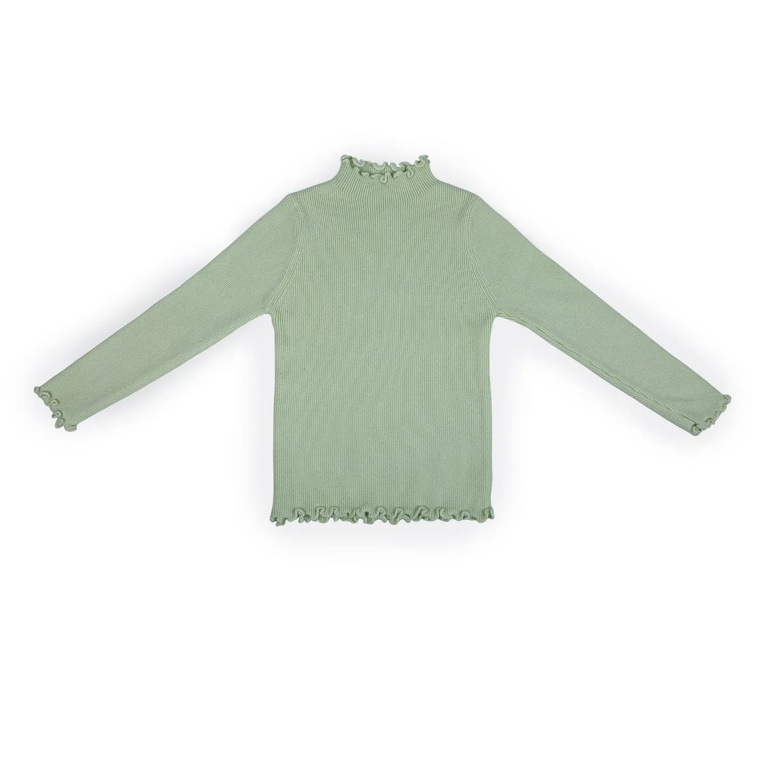 Basic Ribbed Premium Full Sleeves Knitted Kids Sweater - Green