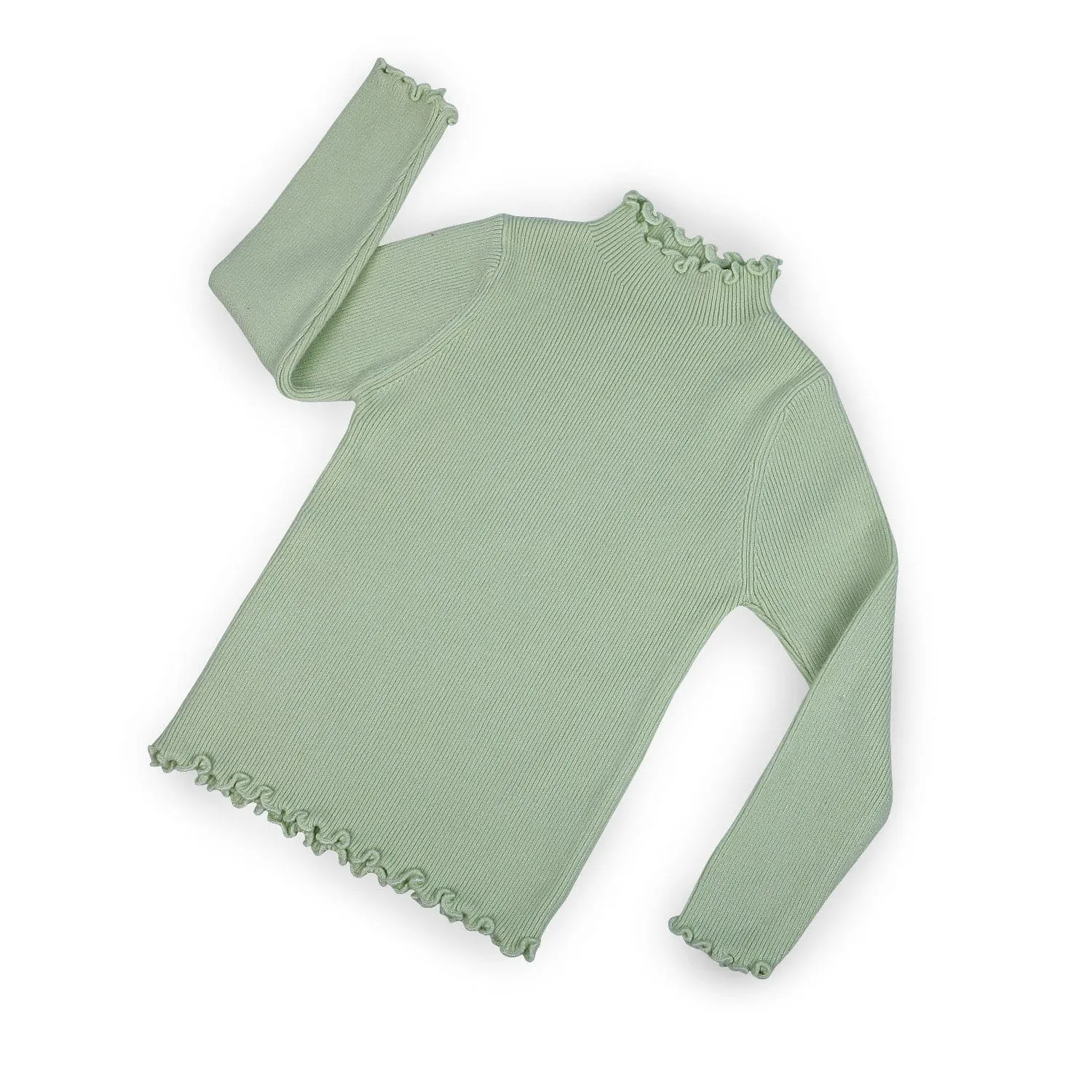 Basic Ribbed Premium Full Sleeves Knitted Kids Sweater - Green