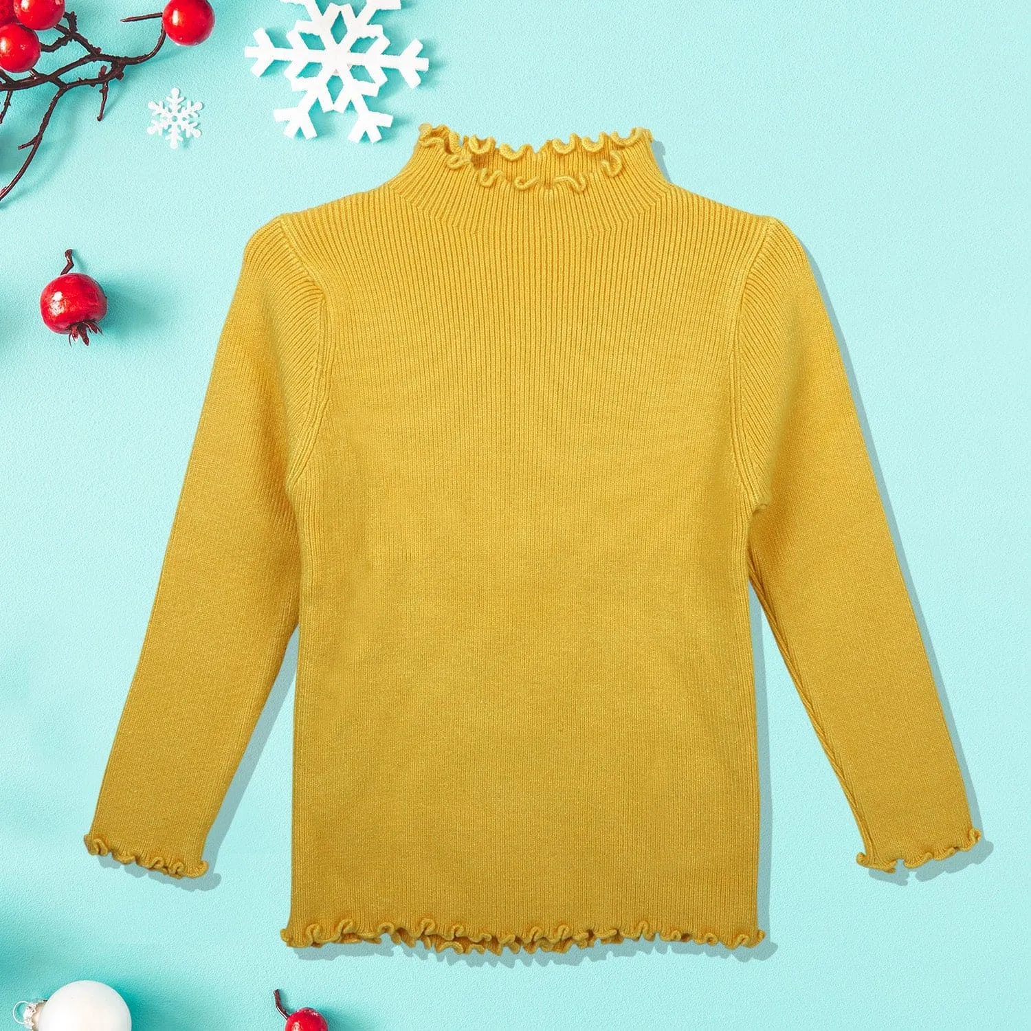 Basic Ribbed Premium Full Sleeves Knitted Kids Sweater - Yellow