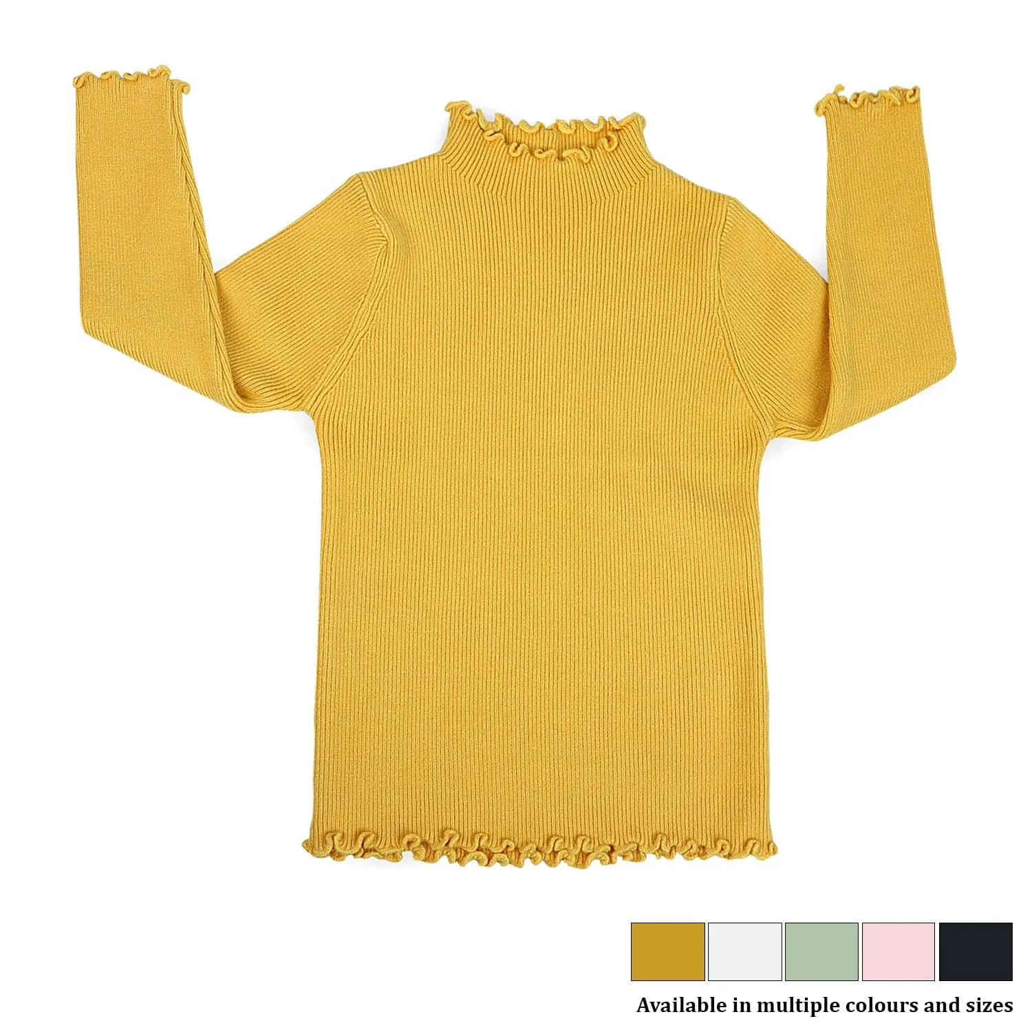 Basic Ribbed Premium Full Sleeves Knitted Kids Sweater - Yellow