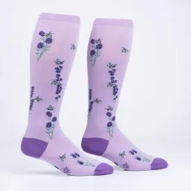 Bees and Lavender Knee High Sock in Extra Stretchy for Wide Calves