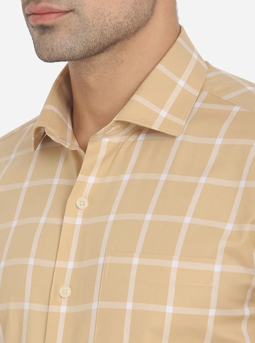 Beige Checked Slim Fit Formal Shirt | JadeBlue London Edition