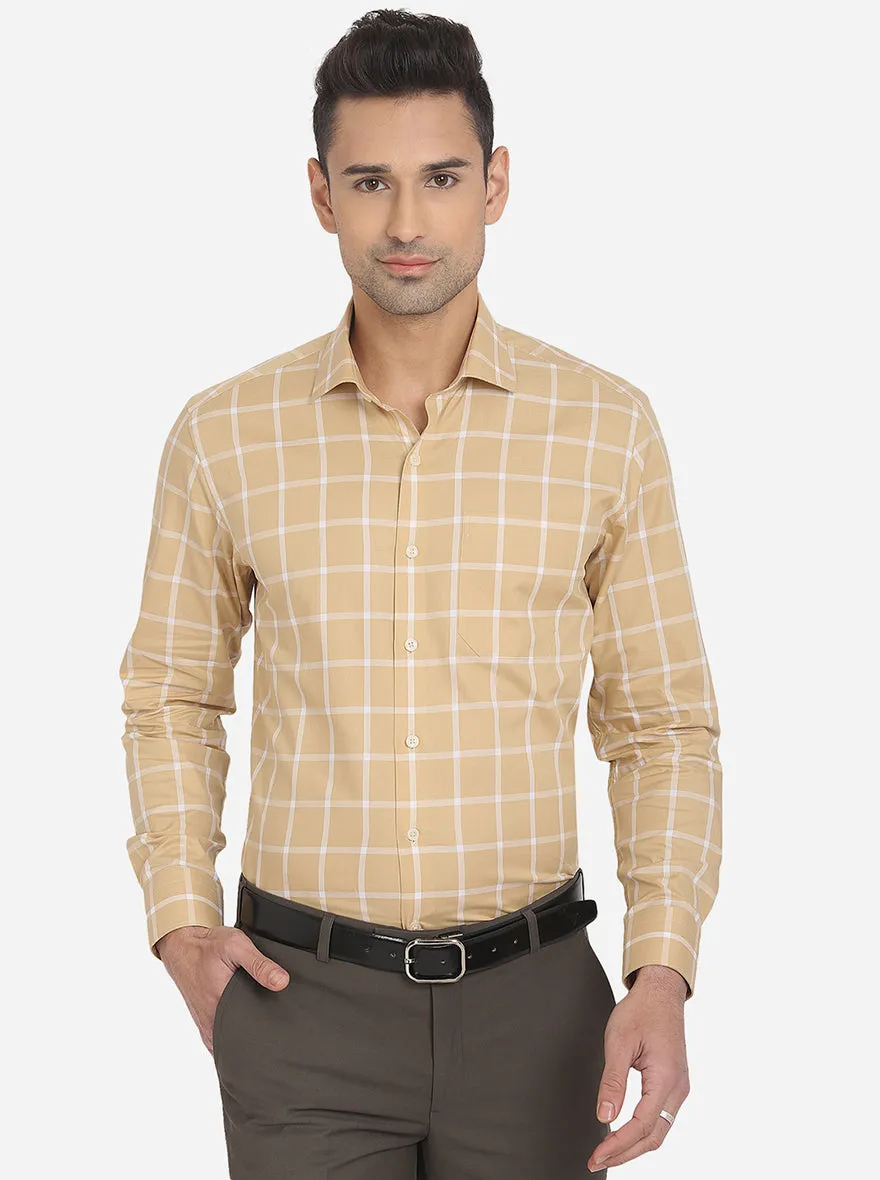 Beige Checked Slim Fit Formal Shirt | JadeBlue London Edition