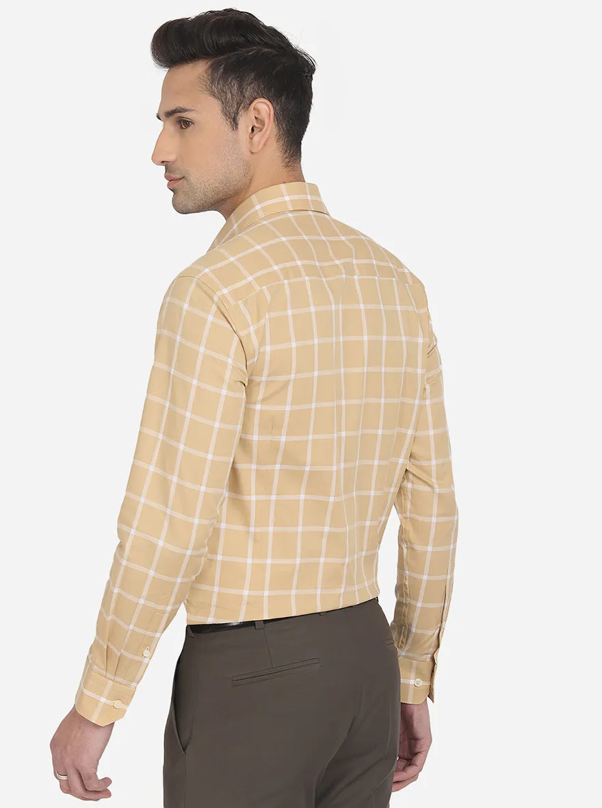 Beige Checked Slim Fit Formal Shirt | JadeBlue London Edition