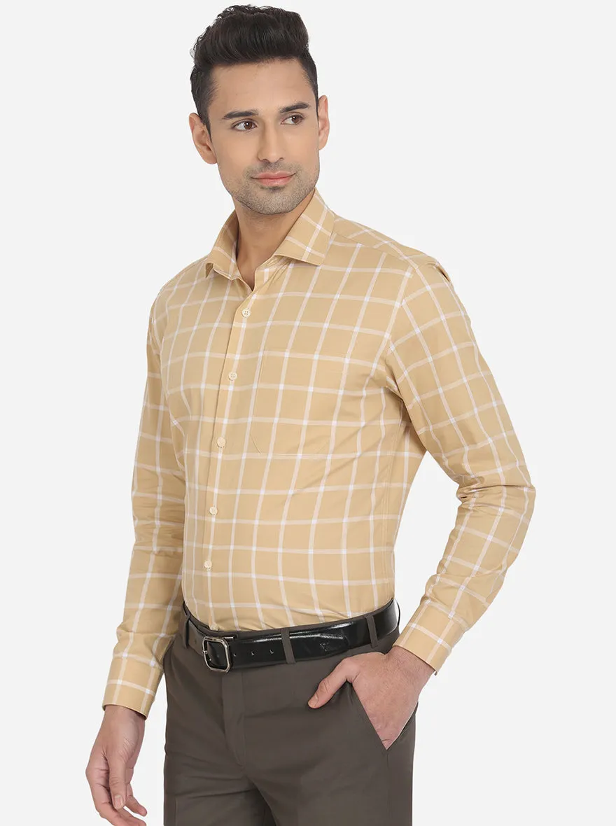 Beige Checked Slim Fit Formal Shirt | JadeBlue London Edition