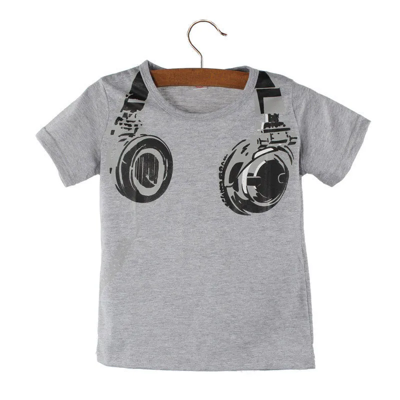 Big Sale Boy Kids Summer T-Shirt Casual Headphone Short Sleeve Cutton Tops Blouses Fashion