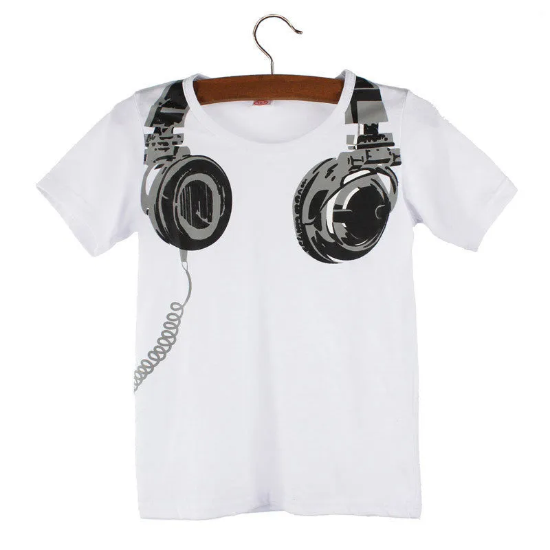 Big Sale Boy Kids Summer T-Shirt Casual Headphone Short Sleeve Cutton Tops Blouses Fashion